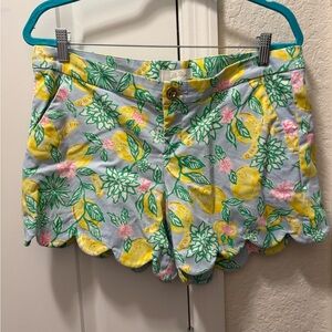 Lilly Pulitzer Lemon Print High Waist Shorts - Blue, Yellow and Green